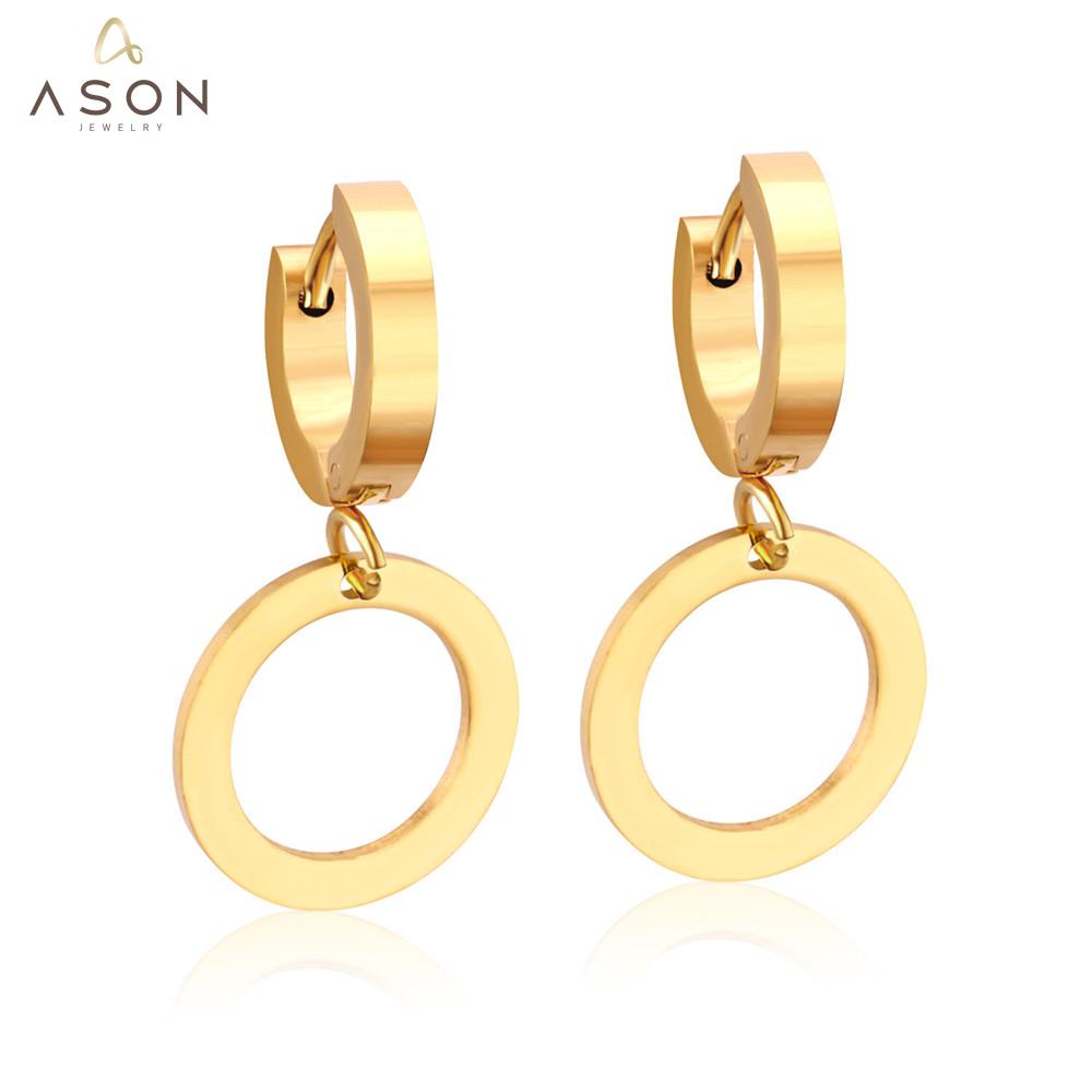 ASON Fashion Statement Piercing Drop Dangle Circle Earrings for Women Stainless Steel Jewelry asonjewelry