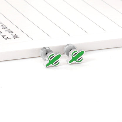 ASON Lovely Children's Ear Stud Silver Color Stainless Steel Green Cactus Cartoon Stud Earrings for Girl Gifts Jewelry asonjewelry