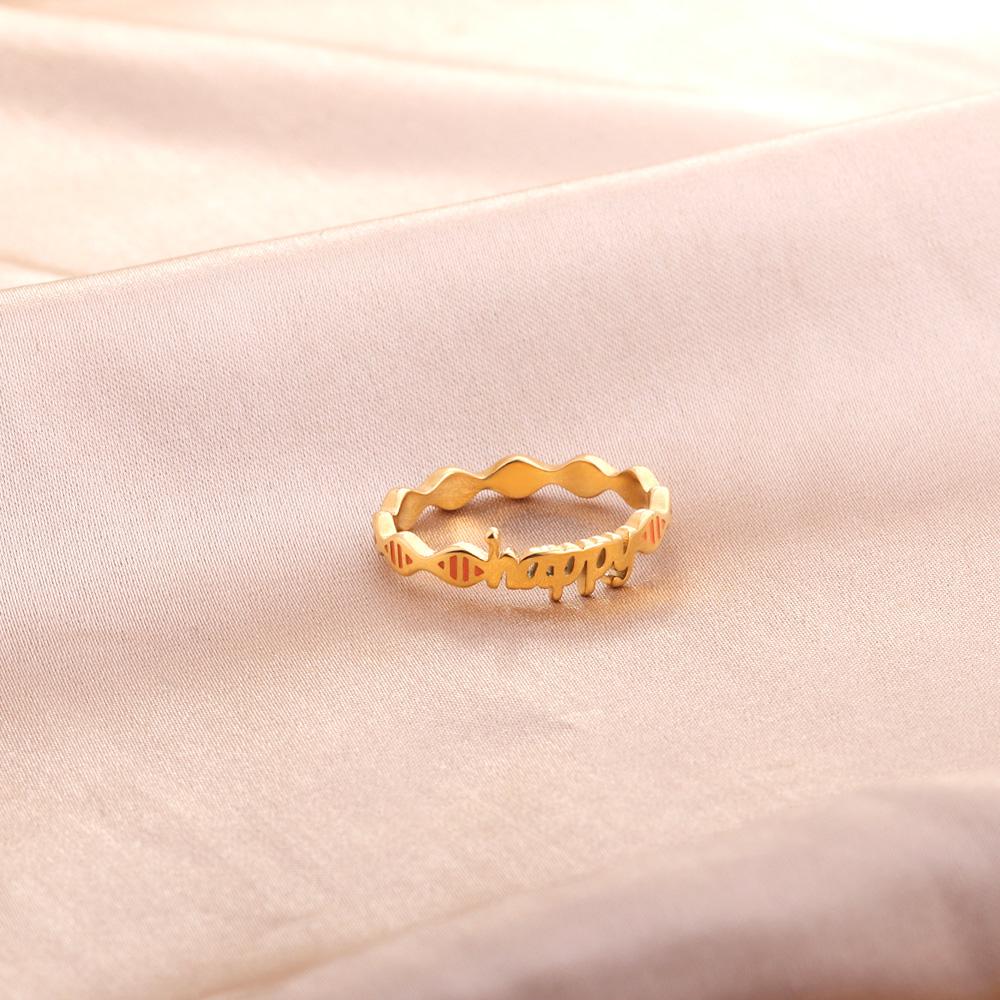 ASON Gold Color Trendy Stainless Steel HAPPY Letter Shape Ring For Women Party Gift Fashion Jewelry Accessory Daily Wear asonjewelry