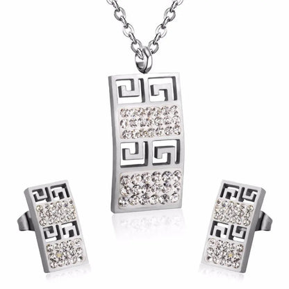 Trendy Stainless Steel Dubai Jewelry Set Geometry Pendant Necklace Earrings Crystal For Women Girls Jewelry Sets asonjewelry