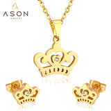 ASON corona colgante collar encanto pequeño Piercing pendientes conjuntos de joyería Color oro acero inoxidable para mujer 
