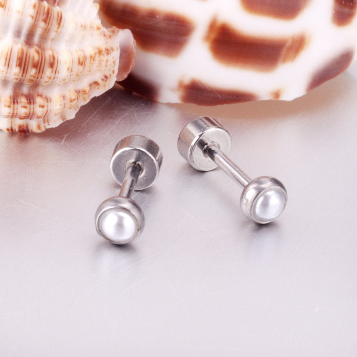 ASON Piercing Earrings Stainless Steel Gold Color Imitation Pearl Screw Stud Earrings Women Size 4mm/6mm/8mm/10mm Jewelry asonjewelry