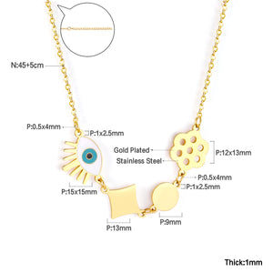 Blue Eye Necklaces Coallars Gold Color Flower Geomtry Shell Pendant Jewelry Stainless Steel Turkey Chains Necklace