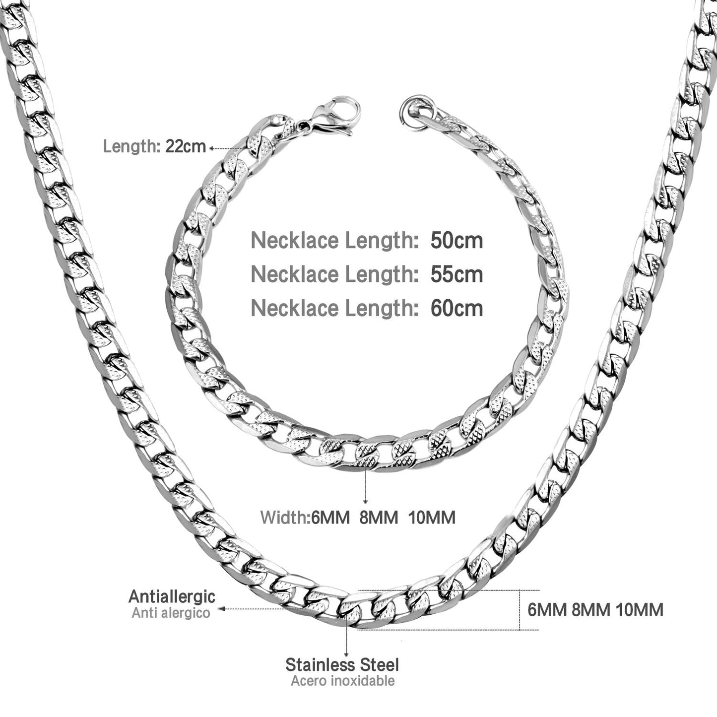 ASON Women/Men 6MM/8MM/10MM Width Necklace Set Stainless Steel Necklace with Bracelet Cuban Chain for Diy Jewelry Making asonjewelry