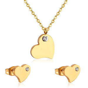 Hot Selling Heart Shaped Pendant CZ Necklace And Earrings Set In Jewelry For Women With Free Chain Jewellry Parts