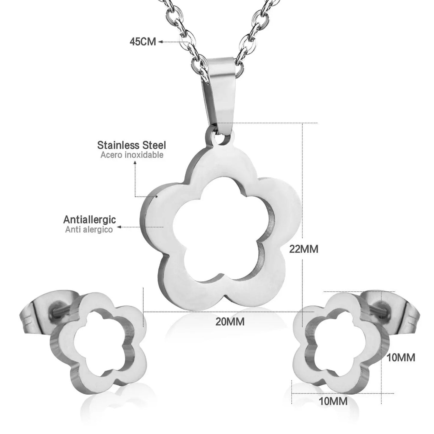 Flower Wedding Dubai African Jewelry Set Gold Pendant Necklace Earrings For Women Stainless Steel Jewelry Sets asonjewelry