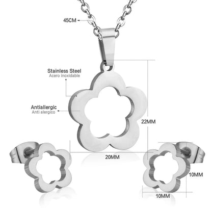 Flower Wedding Dubai African Jewelry Set Gold Pendant Necklace Earrings For Women Stainless Steel Jewelry Sets asonjewelry