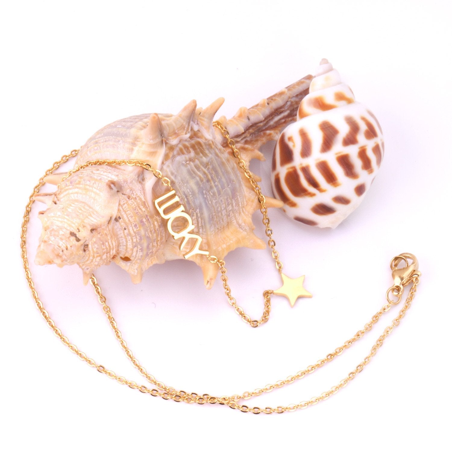 ASON Initial Necklace Women Girl Stainless Steel Letter Lucky Star Pendant Necklace Collier Choker Collars Wedding Necklace asonjewelry