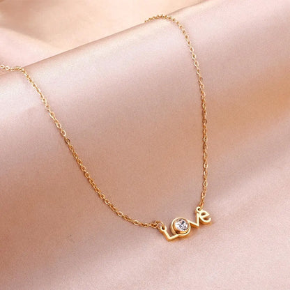 Love Letter Necklace Cubic Zirconia Rhinestone Pendant Necklace For Woman Gifts Wedding Party Jewelry Simple asonjewelry