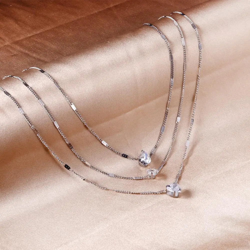 Triple Chains Necklace Heart Shape Pendant Necklace Three Layer Collier For Women Luxury Shiny Rhinestones 2022 New asonjewelry