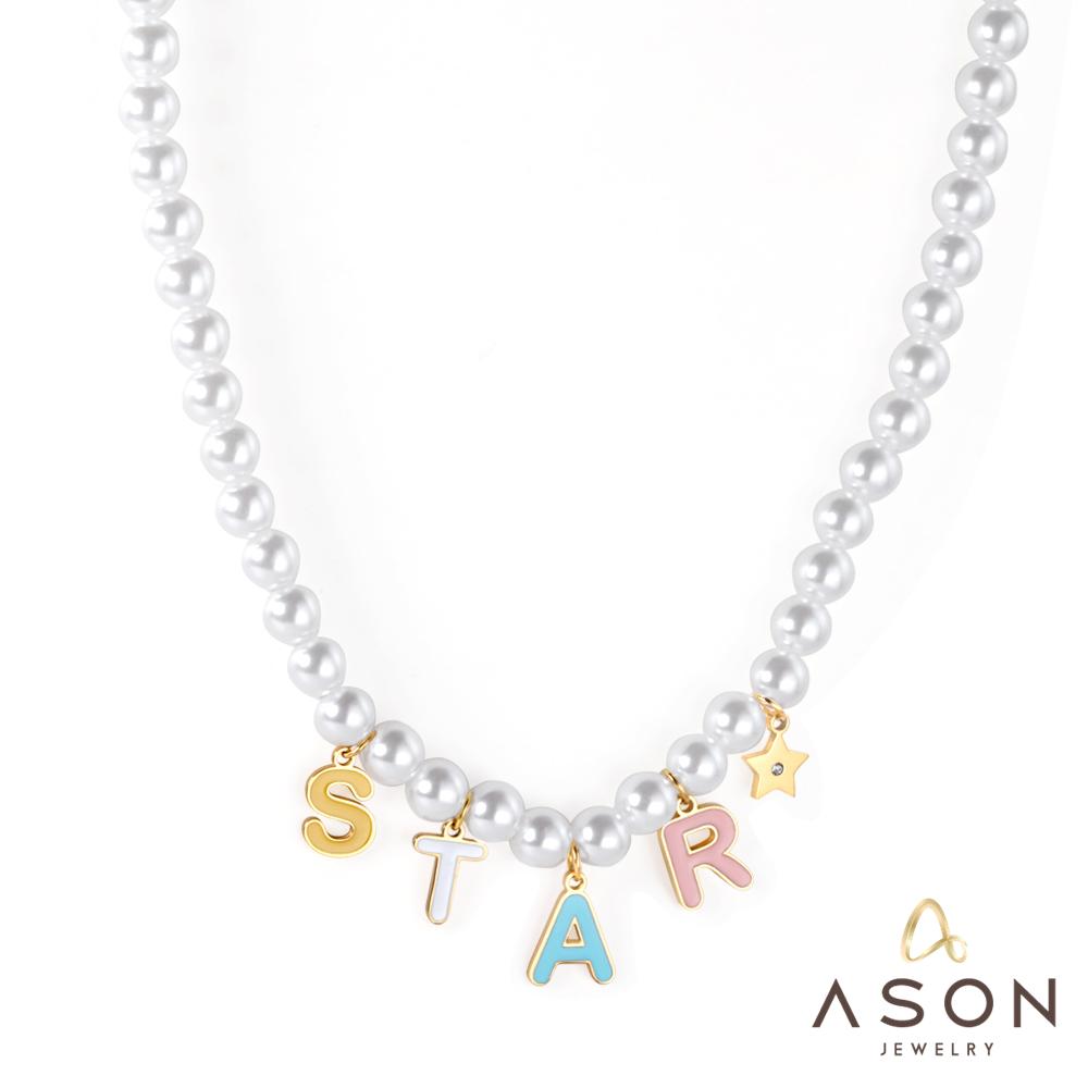 ASON Cute Imitation Pearl Necklace with STAR DREAM Letter Pendant Chains for Women Stainless Steel Jewelry Party Gift asonjewelry