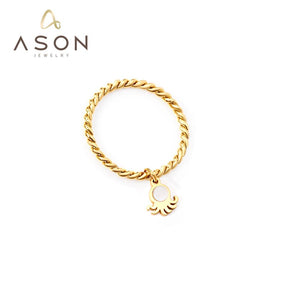 ASON Gold Color New Styles Ring 316L Stainless Steel Finger Ring with Charm for Women Fashion Jewelry Accessories