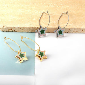 Pendientes de aro fina coreana para mujer, aros ovalados con estrella de colores, dije de corazón, accesorios de joyería de acero inoxidable 
