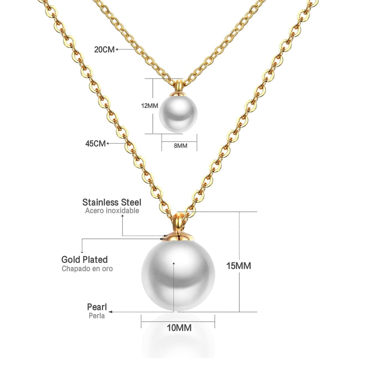ASON Double Link Chain Choker Necklaces Stainless Steel Imitation Pearl Round Pendant Necklaces Female Party Wholesale Gift asonjewelry