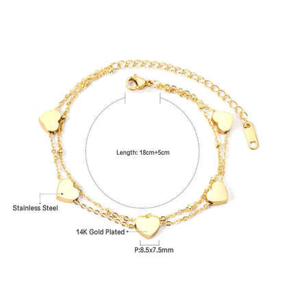 ASON Multi-layer Heart Charm Bracelet Gold Color Stainless Steel Bangle with Extender for Women Girl Fashion Jewelry Gift asonjewelry