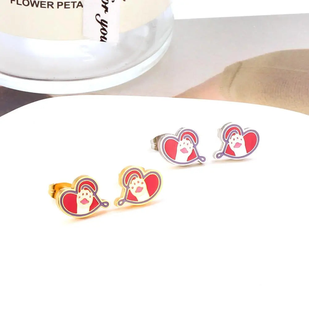 Hamsa Hand Studs Child Surgical Earrings Wing Heart Pink Charms Piercing Gold Plated Cute brincos Girls Woman Gifts asonjewelry