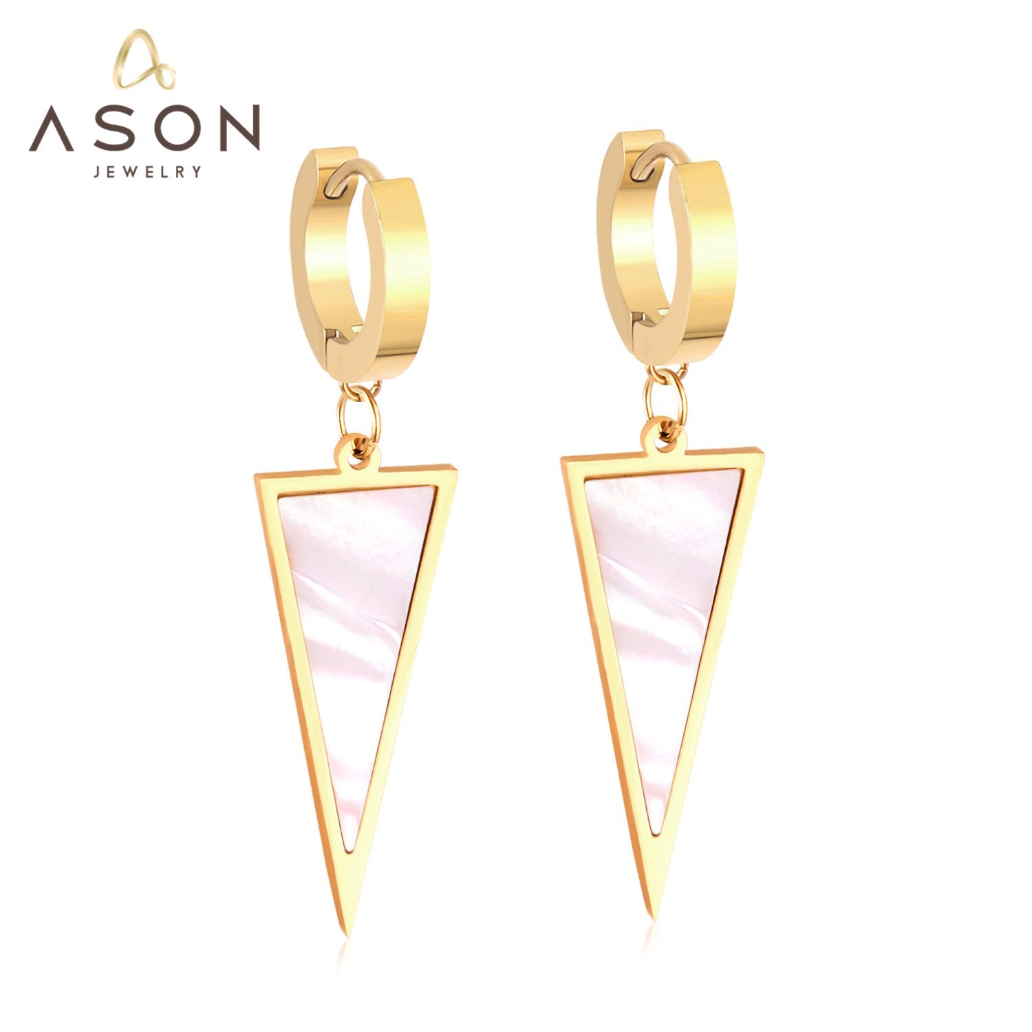 ASON Trendy Style Triangle Shell Drop Earrings for Women Stainless Steel Gold Color Hoop Jewelry Party Daily Wear Piercing asonjewelry