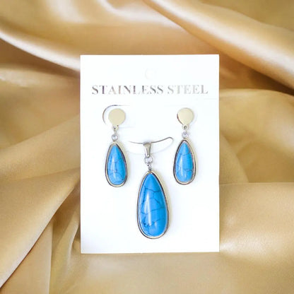 Luxury Weding Dubai Bridal Jewelry Sets Of Necklace And Earing Water Drop Stone Trendy Stainlee Steel Set For Women asonjewelry