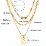 Statement Necklace No Fade Gold Color Stainless Steel Square Crystal Pendant Necklace Women Hiphop Layer Necklaces