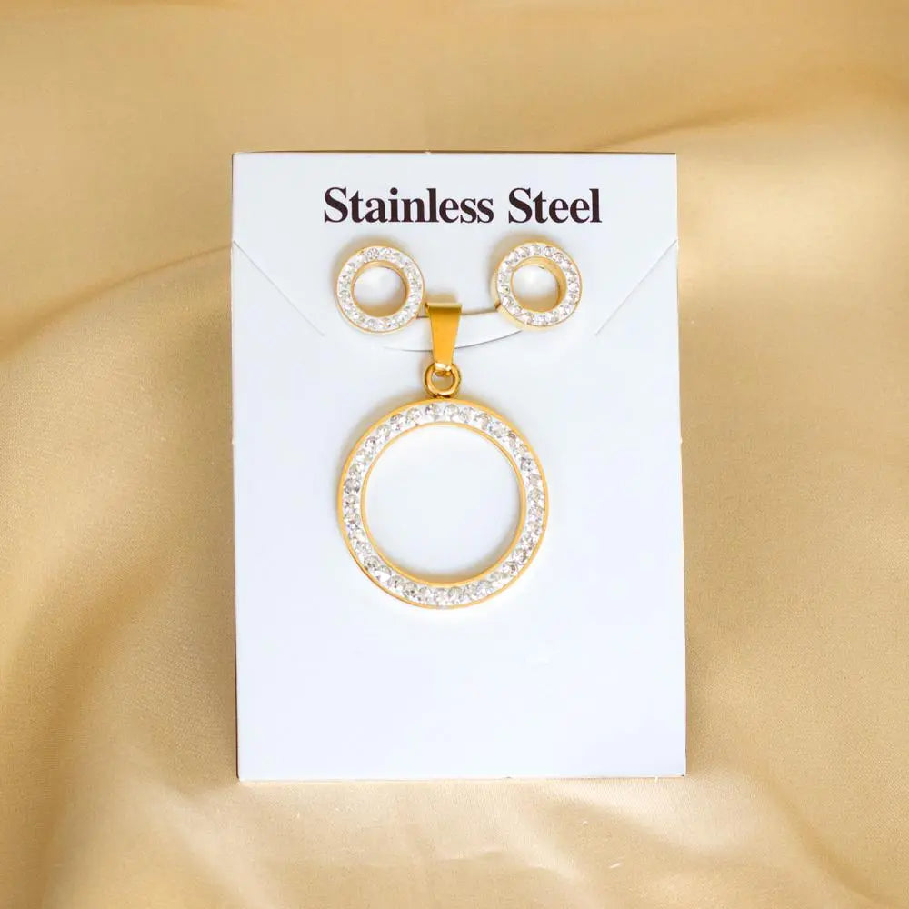 Big Round AAA Cubic Zirconia Hollow Circles Big Pendants And Round Earrings For Woman Jewelry Sets Black White Hot asonjewelry