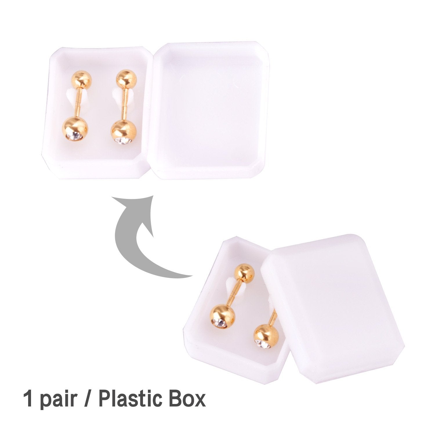 ASON Surgical Round Shape Cubic Zirconia Screw Stud Earrings Gold Color Stainless Steel for Kid/Women/Girl Jewelry Priecing asonjewelry