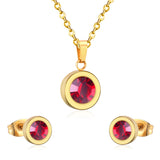 Stainless Steel Round Multi-color Pendant Necklace Earrings Sets For Women Indian Jewellry Accessories pendientes