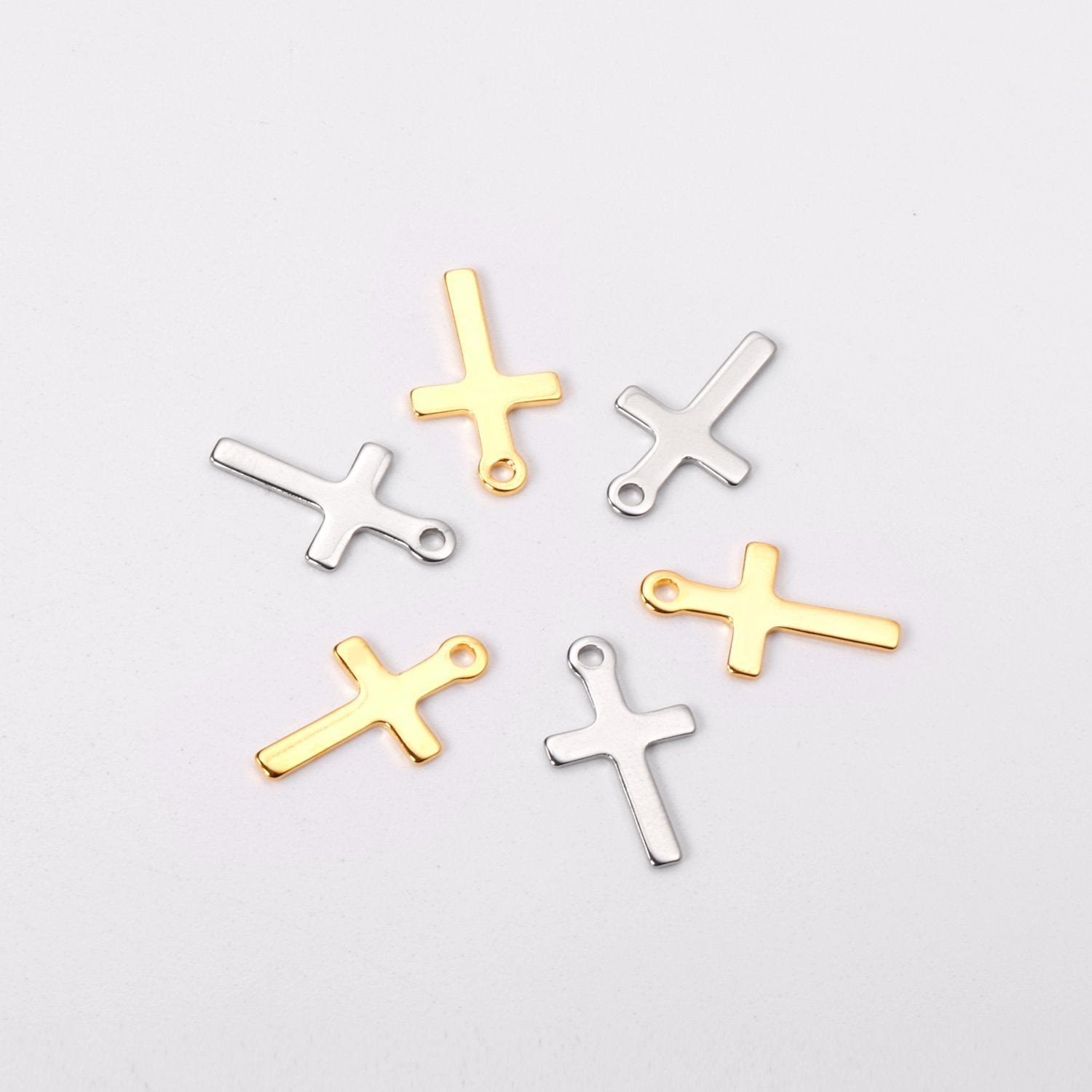 ASON 100Pcs/Lots Cross Charms 316L Stainless Steel Religious Pendant Gold Silver Color For Necklace DIY Jewelry Making Supplies asonjewelry