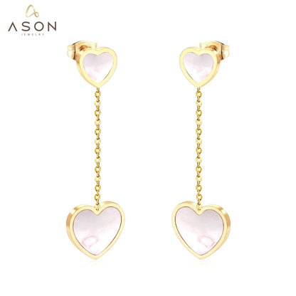 ASON Korean Style Statement Drop Earrings Shell Heart Dangle Earring Stainless Steel Jewelry for Women Femme Party Gift asonjewelry