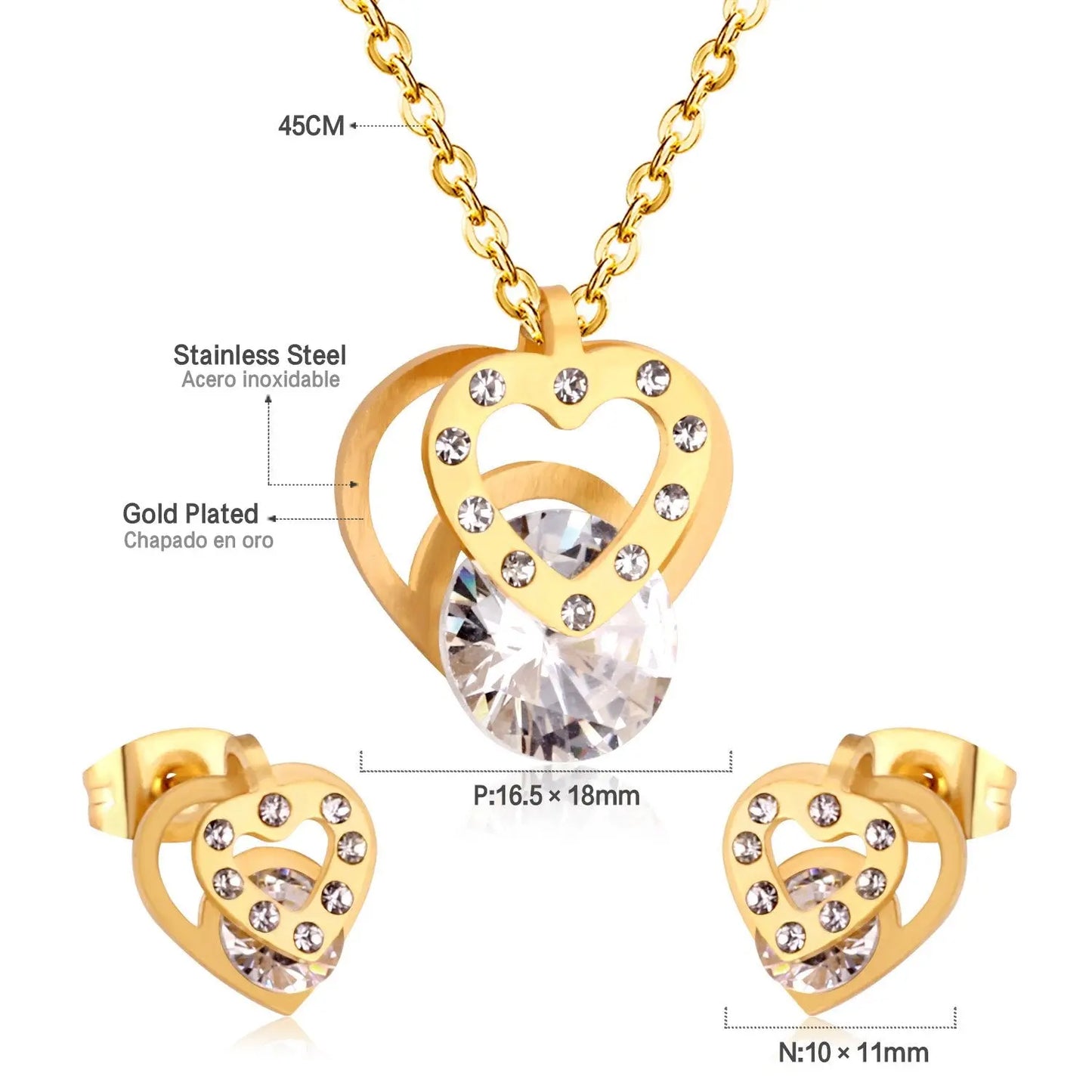 Hot Sale Stainless Steel Sets CZ Fashion Heart Jewelry sets Women Valentine's Day present asonjewelry
