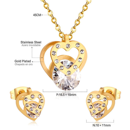 Hot Sale Stainless Steel Sets CZ Fashion Heart Jewelry sets Women Valentine's Day present asonjewelry