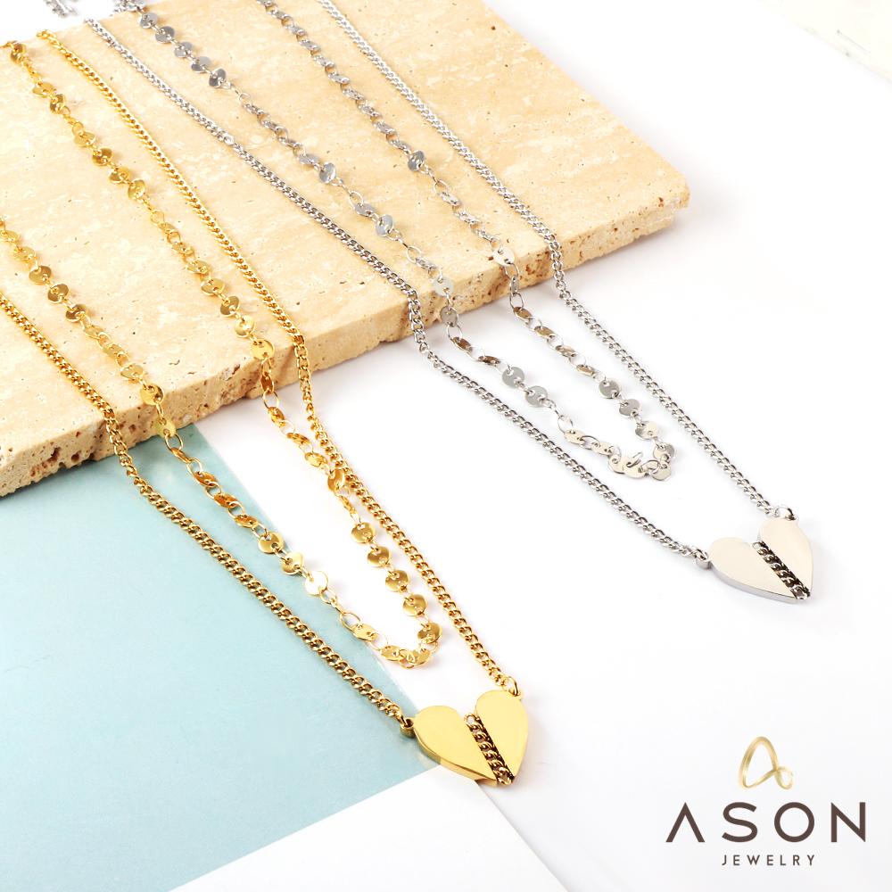 ASON Vintage Heart Shape Charm Multi-layer Chains Pendant Necklace Gold Color Stainless Steel For Women Jewelry Chokers asonjewelry