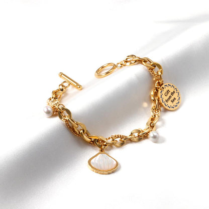 ASON Trendy Shell Pendant Pearl Charm Bracelet Stainless Steel Multi-layer Bangle for Women 18cm Fashion Jewelry Gift asonjewelry