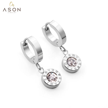ASON Lovely Roman Numerals Pendant Earrings with Cubic Zirconia for Women Girls Dangle Earring Accessories Jewelry Gift asonjewelry
