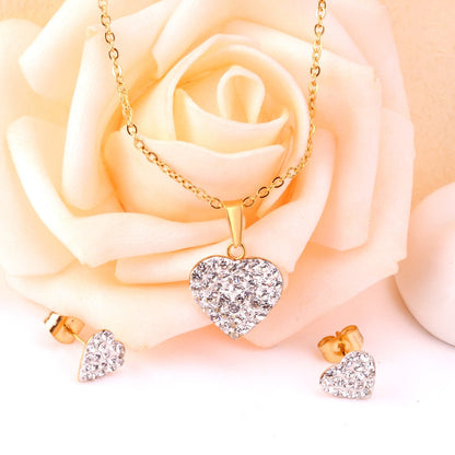 ASON Love's Heart Cubic Zirconia Pendant Necklace Earring Fashion Party Wedding Accessories Stainless Steel Necklaces asonjewelry