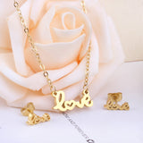Lover's Stainless Steel Gold Jewelry Sets Letter Wedding Necklaces Earring Dubai Jewellery Set For Women Girls