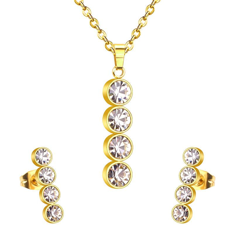 ASON Necklace Sets Colorful Round Cubic Zirconia Pendant Necklace Fashion Stud Earring Fashion Jewelry Women Party Gift asonjewelry