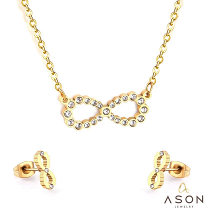 ASON 316L Stainless Steel Cubic Zirconia Dainty Infinity Pendant Necklace with Earrings Jewelry Set for Women Party Gift asonjewelry