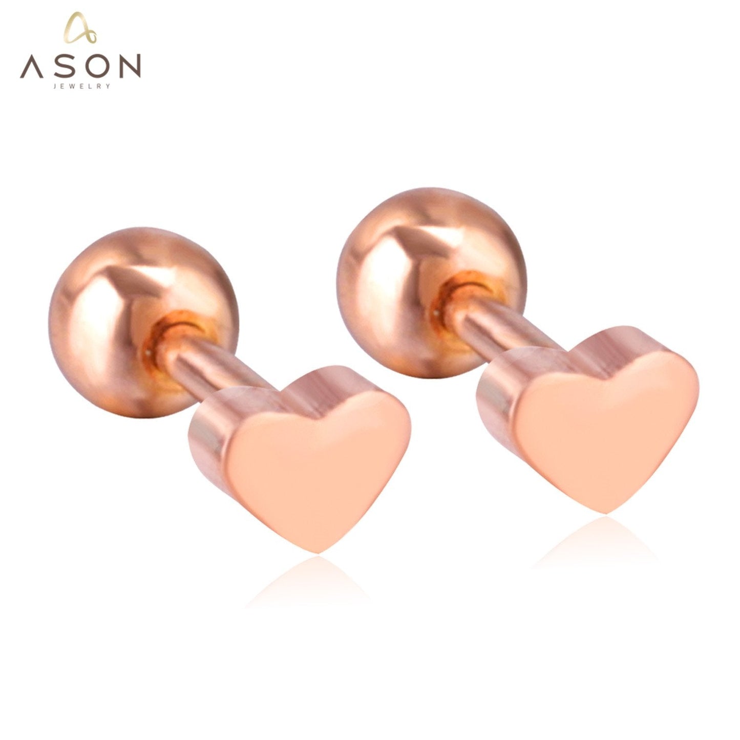 ASON Rose Gold/Black Stud Earrings Heart Stainless Steel Women Earrings Jewelry Gift Accessories,Anti-allergy asonjewelry