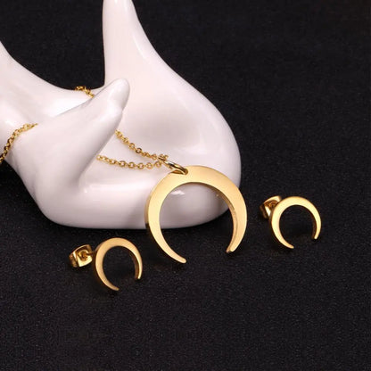 Gold Moon Dubai African Wedding Bridal Jewelry Set For Women Stainless Steel Necklace Earring Jewellery Sets 2022 asonjewelry