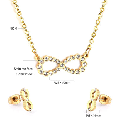 ASON 316L Stainless Steel Cubic Zirconia Dainty Infinity Pendant Necklace with Earrings Jewelry Set for Women Party Gift asonjewelry