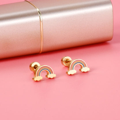 ASON Cute Strawberry Cloud Rainbow Stud Earrings Children's Earrings Stainless Steel Fashion Jewelry for Girl Women asonjewelry