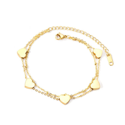 ASON Multi-layer Heart Charm Bracelet Gold Color Stainless Steel Bangle with Extender for Women Girl Fashion Jewelry Gift asonjewelry
