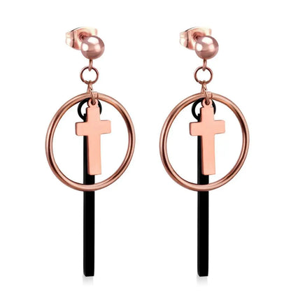 Rose Gold Cross pendientes Drop Dangle Earrings Set For Women Fashion Jewelry Big Round Earings brincos oorbellen asonjewelry