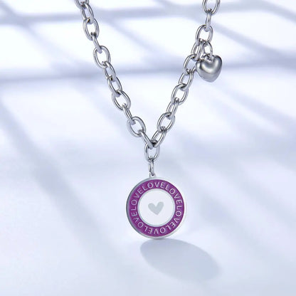 Pink Pendant Necklace Girls Round Heart Pattern Collier Link Chains Grunge Y2K Thick Chain Lady Romantic Gifts asonjewelry