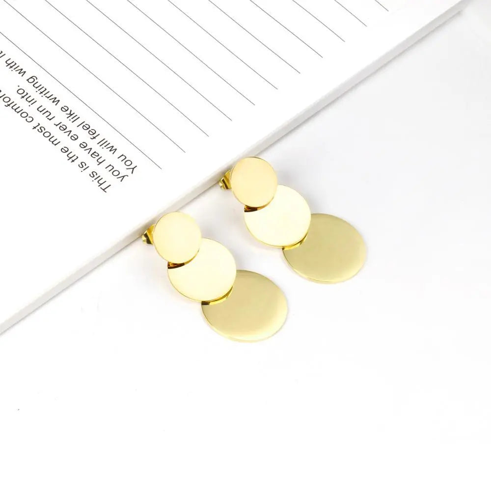 Jewelry Korean Round Layers Gold Color Drop&Dangle Earing Stainless Steel Earrings For Women 2020 Pendientes arete asonjewelry