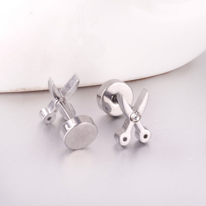 ASON Gold Color AAA CZ Scissors Screw Piercing Stud Earring Set for Women Cool Jewelry Stainless Steel Crystal Earring asonjewelry