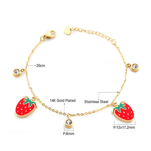 Stainless Steel Strawberry Bracelets For Women Gold Fruit Bracelet Clasp Bangles Jewelry Charms pulseras mujer
