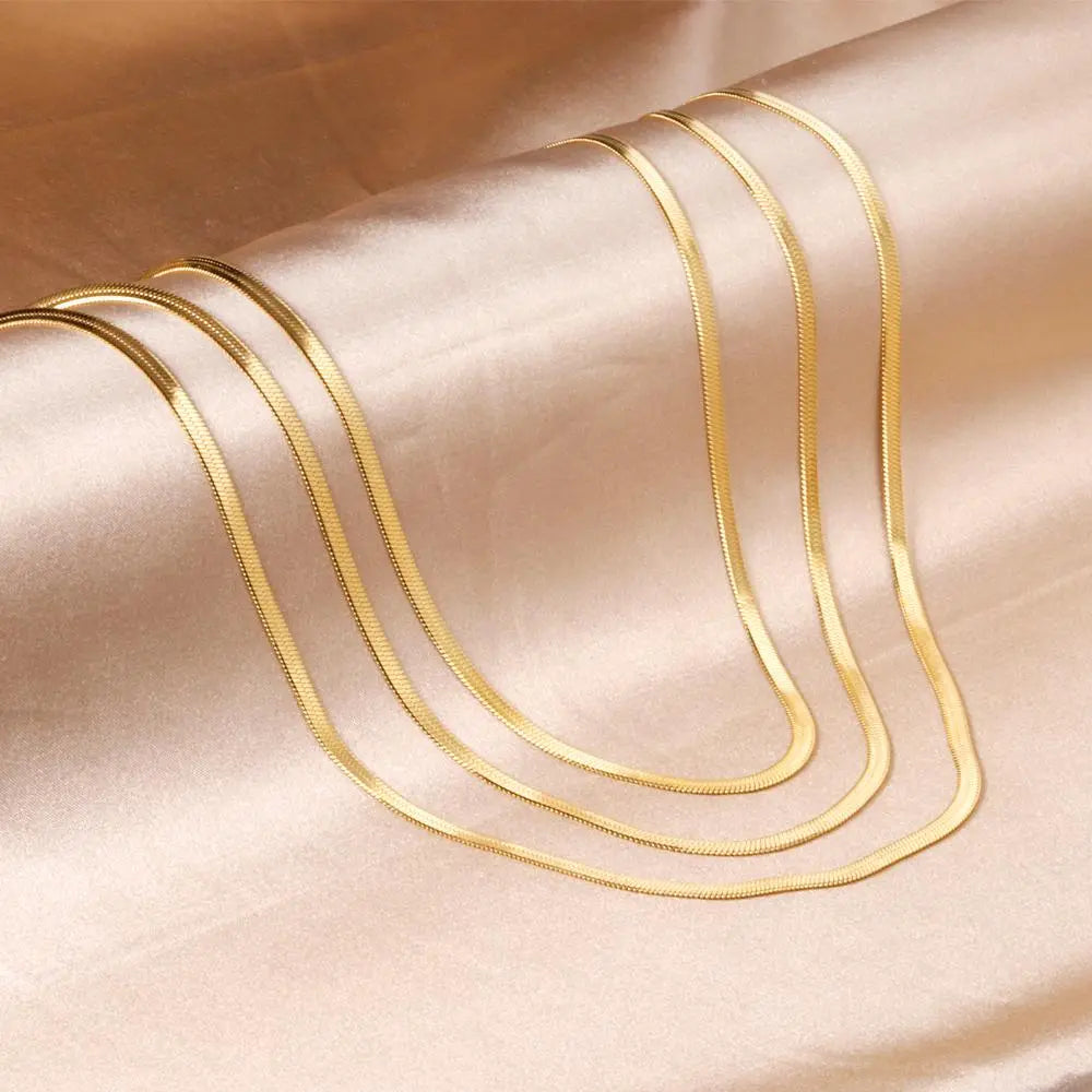 Triple Chain Flat Snake Chains Collier For Women Collar 18K Gold Plated Luxury Necklaces Chain Bohemia Trendy 2022 asonjewelry