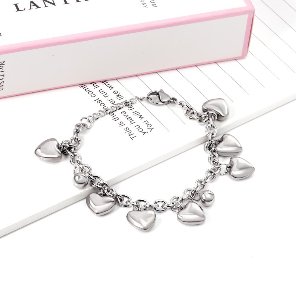 ASON Lovely Heart Bracelet with Steel Ball Charm Stainless Steel Bangle Silver Color Accessories for Women Girl Jewelry asonjewelry