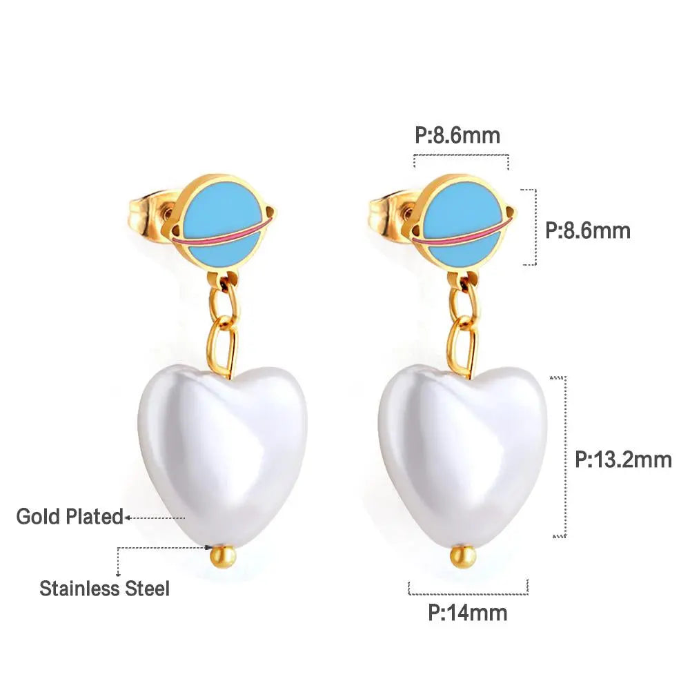 Imitation Pearl Exquisite Pendientes Earrings Stainless Steel Trendy 2022 Dangle Blue Earring Heart Elegant Jewelry asonjewelry